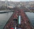 "Şehitlerimize Rahmet, Filistin'e Destek, İsrail'e Lanet" İçin Yüz Binler Galata Köprüsü'nde Buluştu