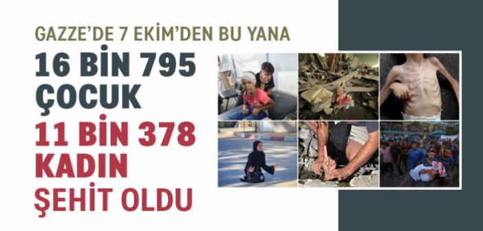 İsrail, Gazze Şeridi'nde 7 Ekim'den Bu Yana 16 Bin 795 Çocuğu, 11 Bin 378 Kadını Öldürdü